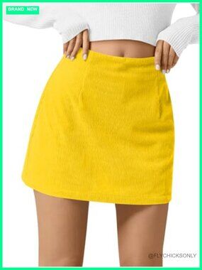 Corduroy Mini Skirt High Waisted A-Line Slight Stretch Business Casual